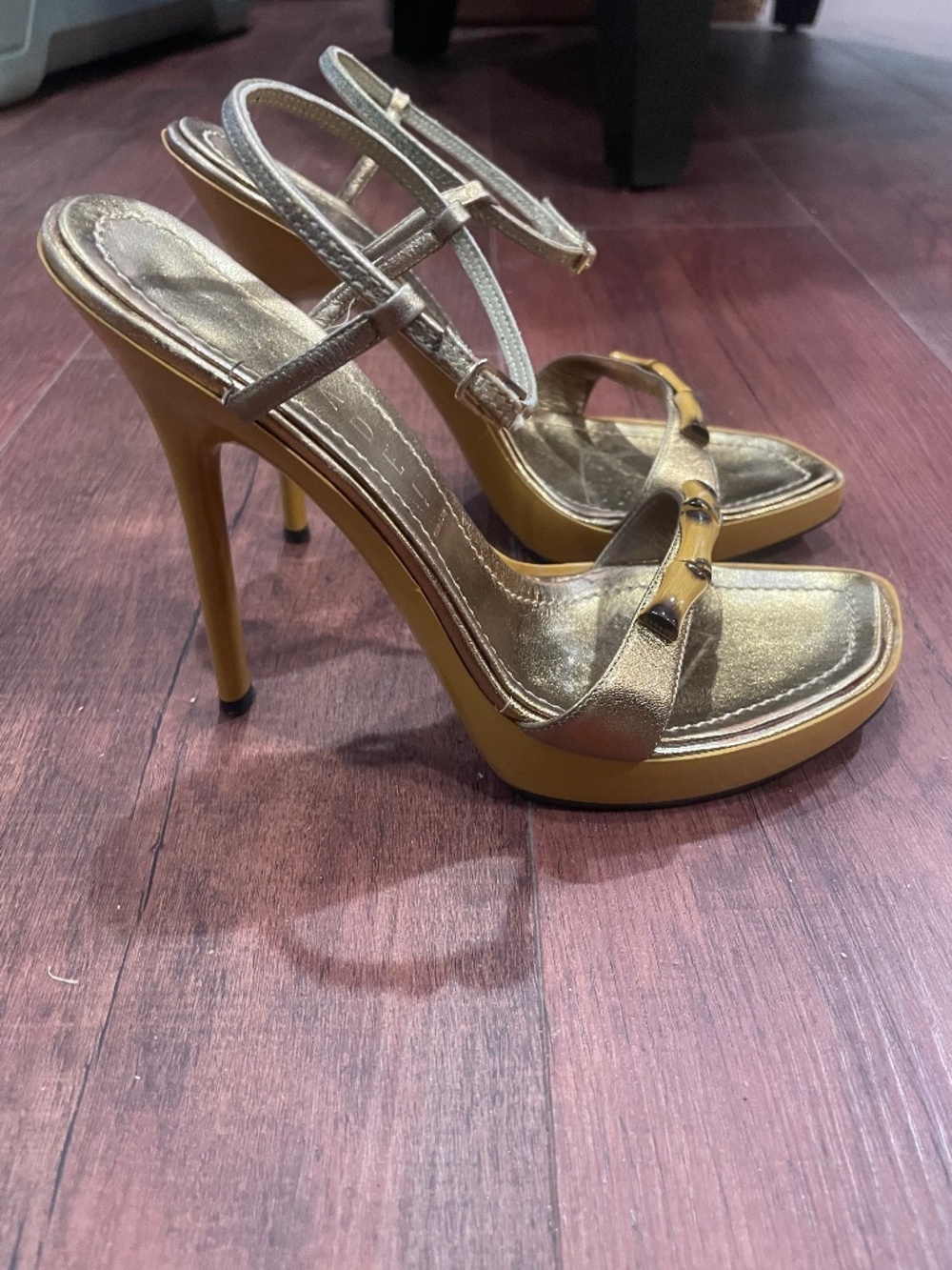 CASADEI Bamboo Look Gold High Heel Sandals